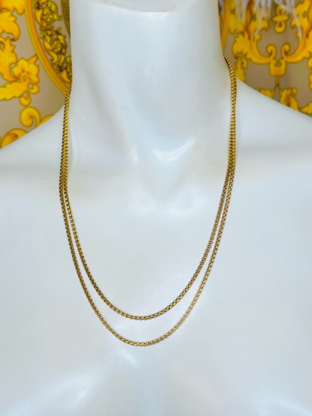 18k yellow gold Double box chain layered stainless waterproof necklace